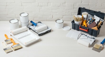 Paint supplies on a table