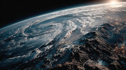 Satellite view Satellite perspective highlighting Earths dynamic weather systems swirling cyclones and shifting storm fronts