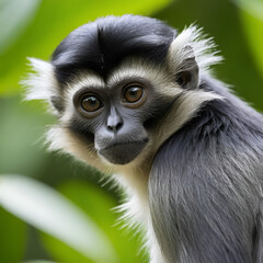 Obraz premium Emotions on the face of Dusky leaf monkey, spectacled langur - self-importance, snobbery, smugness, arrogance