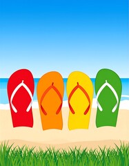 Colorful flip-flops on beach (1)
