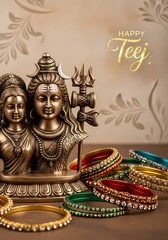 Obraz premium Teej festival celebration with hindu deity statue and colorful bangles for traditional holiday decor