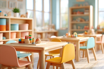 Colorful learning space designed for children with toys and bright decor in a sunny classroom