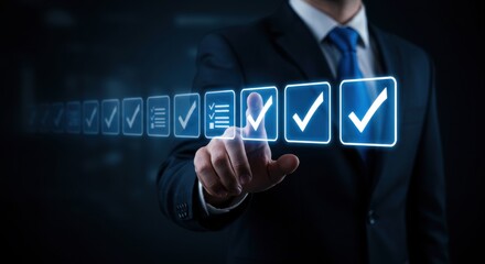 Business Professional Checking Off Tasks on a Digital Checklist