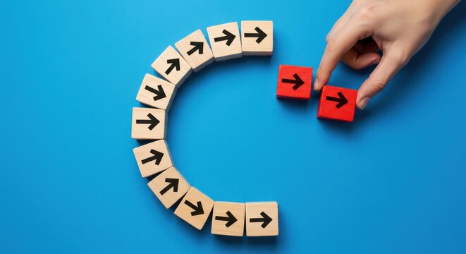 Arrows showing direction in a curve with a hand adding more