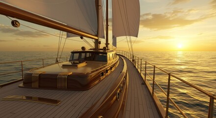 Sailing yacht at golden sunset