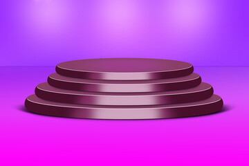Four tiered circular podium with purple and pink gradient background stage platform