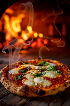 Real Neapolitan Italian pizza called margherita pizza just out of the oven	