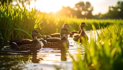 Ducks in a sunlit waterway