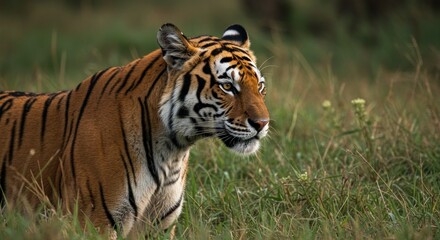 Naklejka premium Tiger in Grassy Meadow