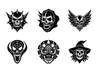 Obraz premium Collection of Six Unique Black and White Skull Designs with Different Motifs