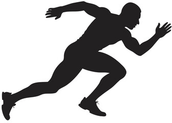 Silhouette of a male athlete sprinting forward with arms outstretched in a dynamic running pose created with generated ai