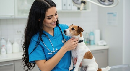 Vet examining a dog