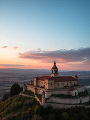 Naklejka premium Tomar (Thomar) castle of the Templar knights and the convent of Christ sunset aerial view