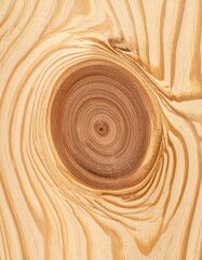 Closeup of Wood Grain Texture Showing Knot Pattern with Concentric Rings in Natural Light