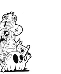 Hand-drawn illustrations, monsters doodle, Hand Drawn cartoon monster illustration,Cartoon crowd doodle hand-drawn Doodle style.black and white stripes coloring  book. © ohhh_photo