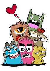 Hand-drawn illustrations, monsters doodle, Hand Drawn cartoon monster illustration,Cartoon crowd doodle hand-drawn Doodle style.