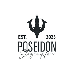 Trident logo weapon concept,  pitchfork weapon as a symbol of poseidon, neptune, the god of the sea, design illustration concept for product brand, shop, template and poster