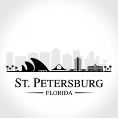 Fototapeta premium Saint Petersburg Skyline Silhouette - Florida Waterfront City Vector Illustration