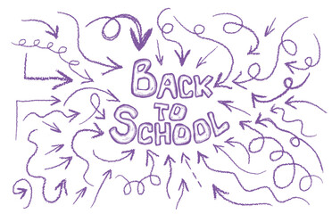 Back to school web banner. purple pen with arrows. Handmade, not AI Vector illustration