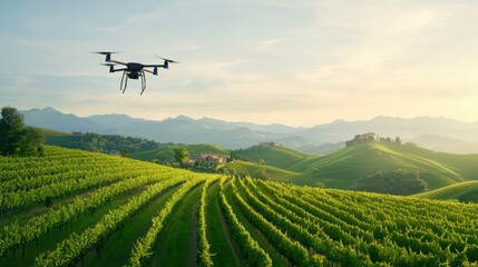 Drone Aerial View Over Lush Green Vineyard Landscape