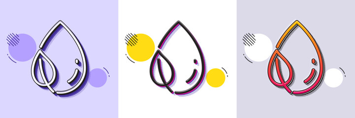 Mint leaf with water drop line icon. Halftone dotted pattern. Gradient icon with grain shadow. Nature plant dew sign. Environmental care symbol. Line leaf dew icon. Various designs. Vector © blankstock