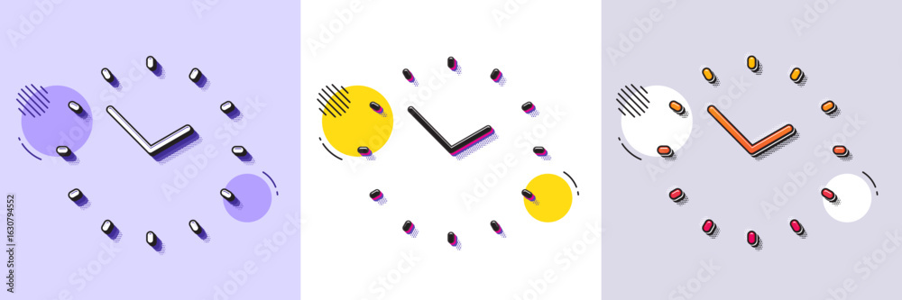 Wall mural time management line icon. halftone dotted pattern. gradient icon with grain shadow. clock sign. wat