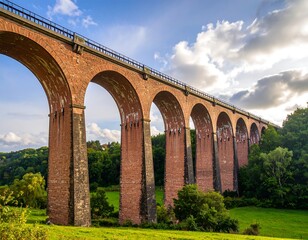 Fototapeta premium Ancient brick railway bridge spanning valley