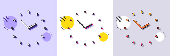 Time management line icon. Halftone dotted pattern. Gradient icon with grain shadow. Clock sign. Watch symbol. Line time icon. Various designs. Vector