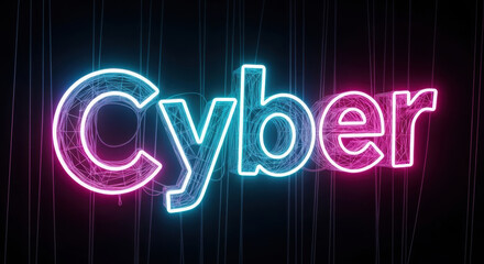 Cyber neon sign with digital rain background