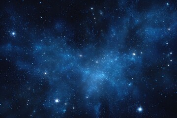 Naklejka premium Starry sky background, blue night sky full of stars, glowing stars in the dark space, starry background, dark night, stars in the distance, starlight, dark background with a blue glow, night sky. 