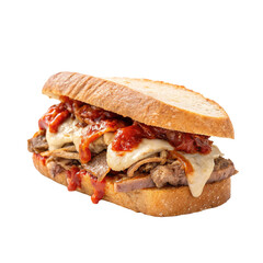 Sandwich with meat and sauce isolated on transparent background  
