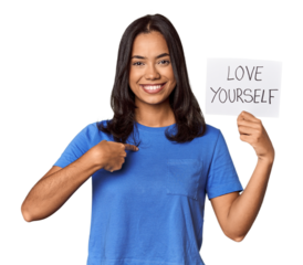 Young filipino woman  with "love yourself" message