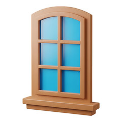 Obraz premium Classic Wooden Window With Blue Sky View 3D Icon