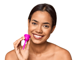 Filipino woman with menstrual cup in studio