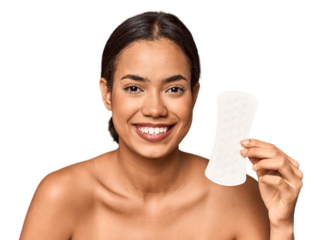 Young Filipino holding sanitary pad, health focus