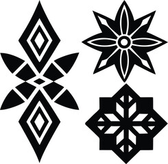 A set of four black geometric abstract symbols for decoration. Vector icon shapes isolated.
