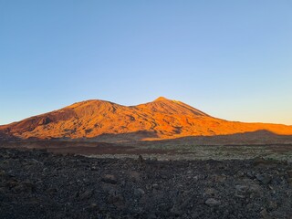 Sunset for the Teide volcano in Tenerife, one of the Canary Islands