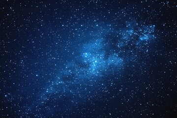 Obraz premium Starry sky background, blue night sky full of stars, glowing stars in the dark space, starry background, dark night, stars in the distance, starlight, dark background with a blue glow, night sky. 