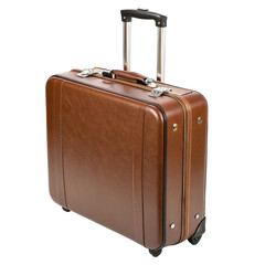 Brown suitcase with a handle isolated on transparent background  
