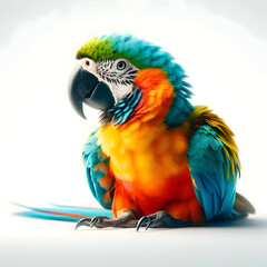 Obraz premium Colorful parrot in a side pose, isolated with soft shadow on a clean white background