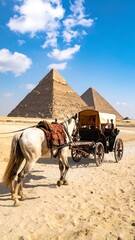 Horse-drawn carriage near pyramids