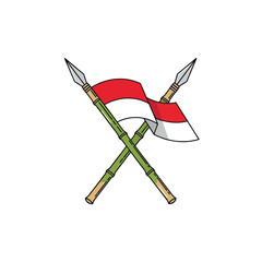 Illustration of crossed spears with a red and white flag, symbolizing Indonesian heritage.