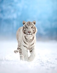 Naklejka premium Majestic White Tiger in Snowy Landscape