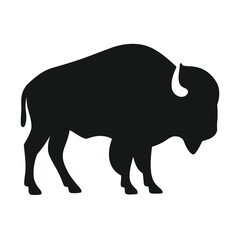 Silhouette of a powerful american bison standing majestically against a white background