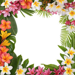 Tropical frame with flowers isolated on transparent background  
