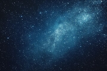 Naklejka premium Starry sky background, blue night sky full of stars, glowing stars in the dark space, starry background, dark night, stars in the distance, starlight, dark background with a blue glow, night sky. 