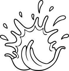Water splashing black outline vector and illustration, coloring book page