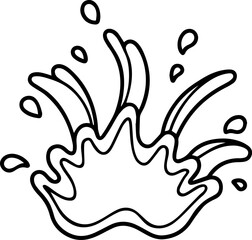Water splashing black outline vector and illustration, coloring book page