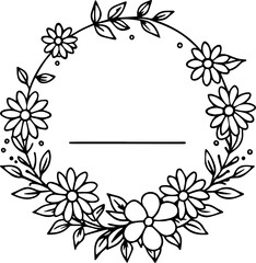 Wedding invitation colorful floral black outline vector and illustration, coloring book page