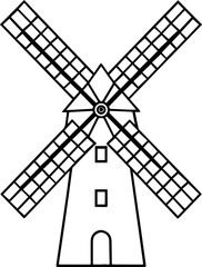 Windmill black outline vector and illustration, coloring book page